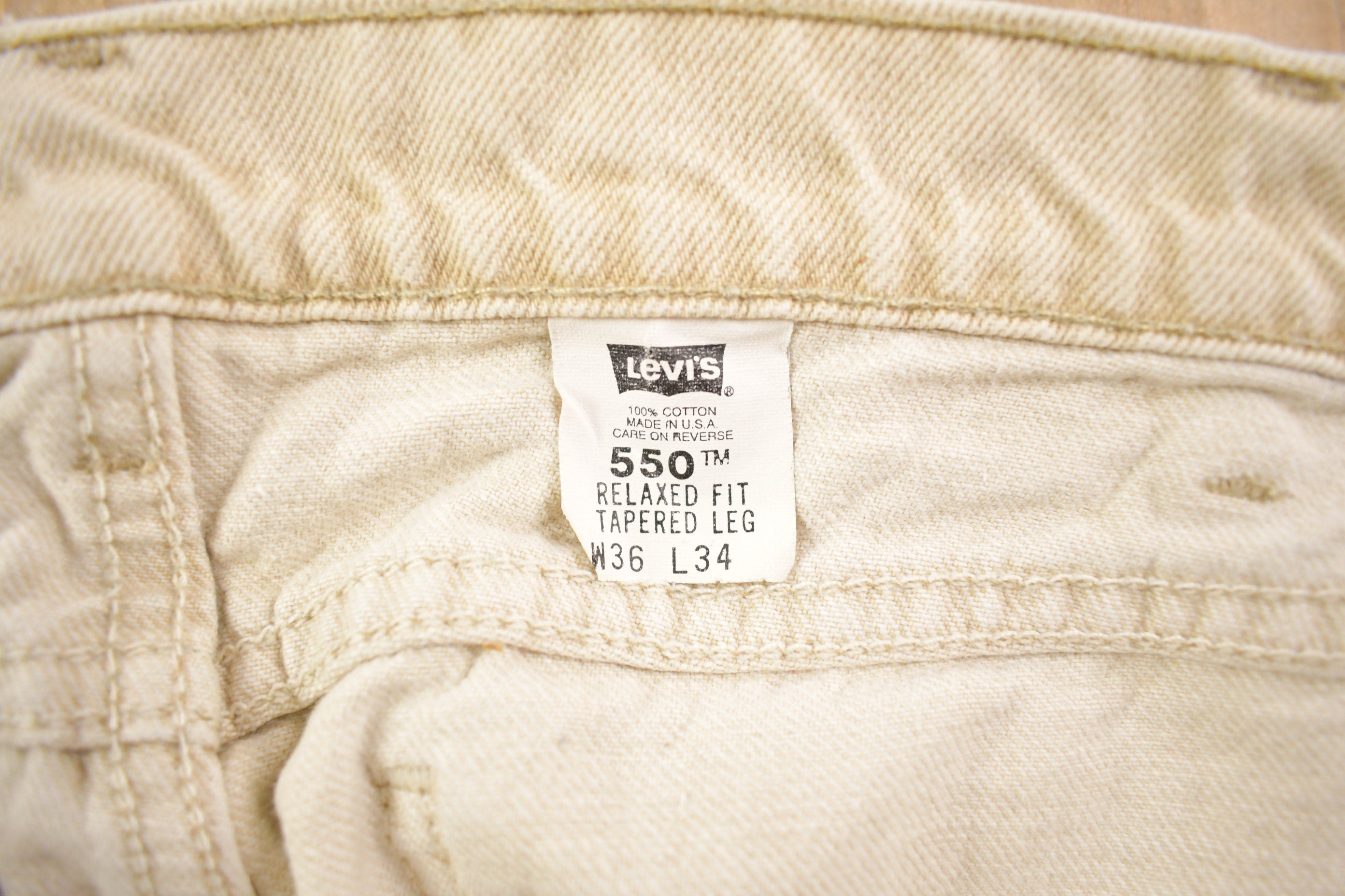 Vintage 1990s Levi's 550 Beige Wash Jeans Size 36 x 34