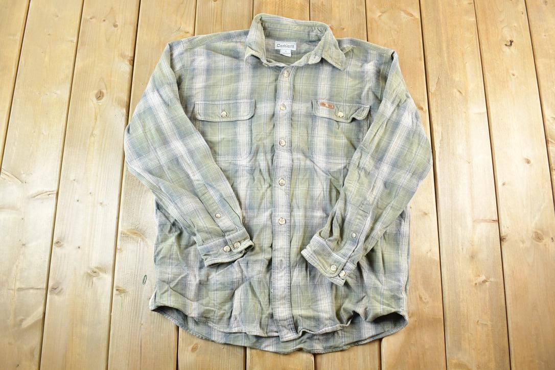 Vintage Y2K Carhartt Plaid Flannel Shirt - Heavyweight Workwear Medium