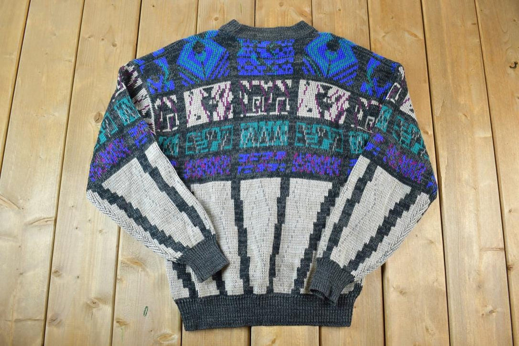 Vintage 1990s Todays News Knit Abstract Pattern Crewneck Sweater  90s Crewneck  Preppy Knits