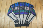 Vintage 1990s Todays News Knit Abstract Pattern Crewneck Sweater  90s Crewneck  Preppy Knits