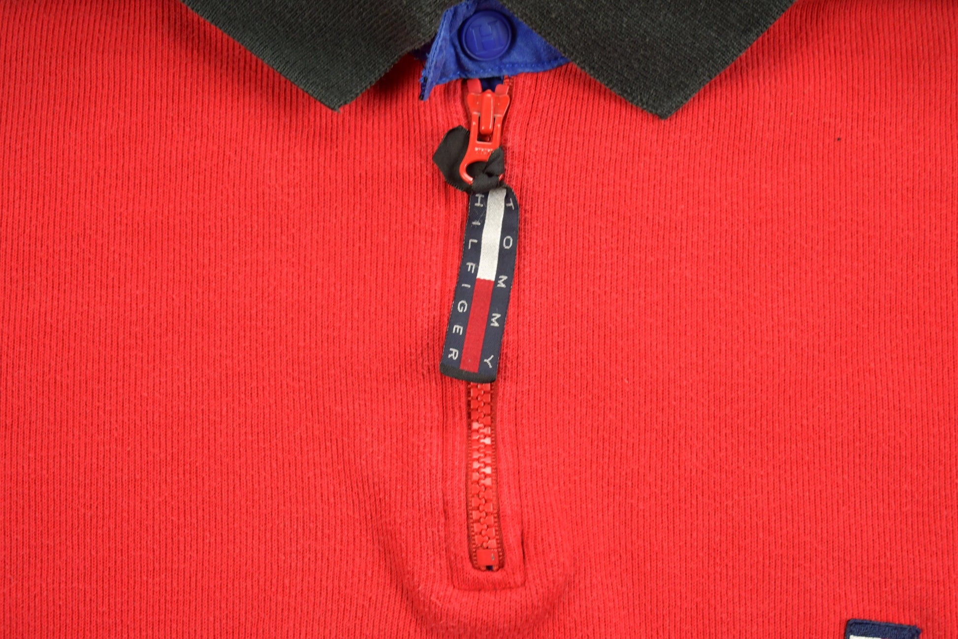 Vintage 1990s Tommy Hilfiger Collared Embroidered Quarter Zip Fleece Sweater