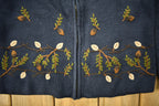 Vintage 1990s Embroidered Leaves Theme Knitted Zip Up Sweater