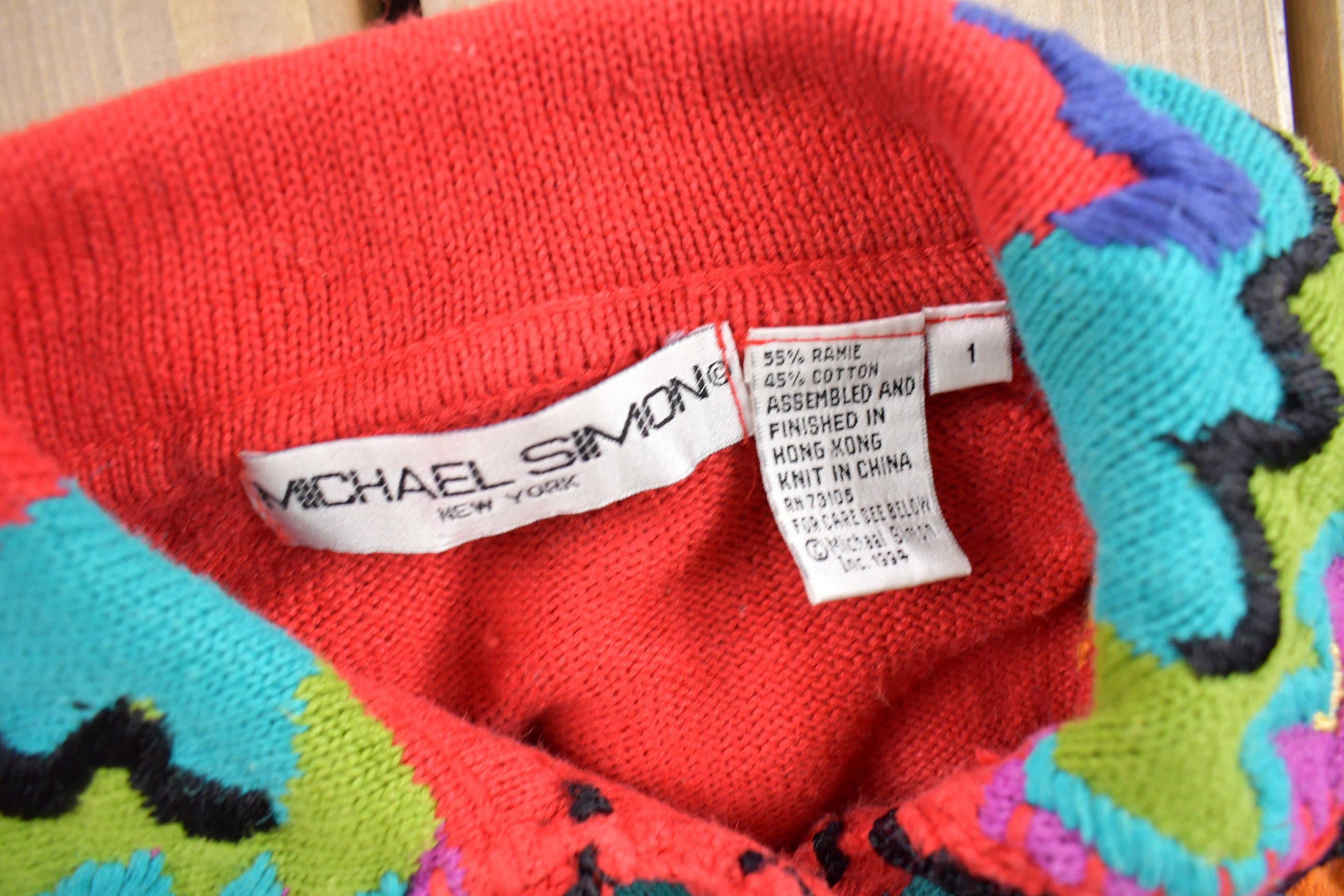 Vintage 1994 Michael Smith 3D Colored Cable Knit Jacket