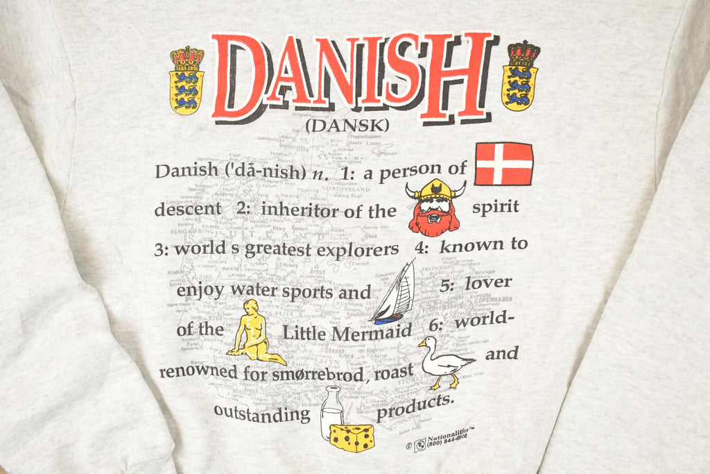 Vintage 1990s Danish Graphic Print Crewneck Sweatshirt Men's M
