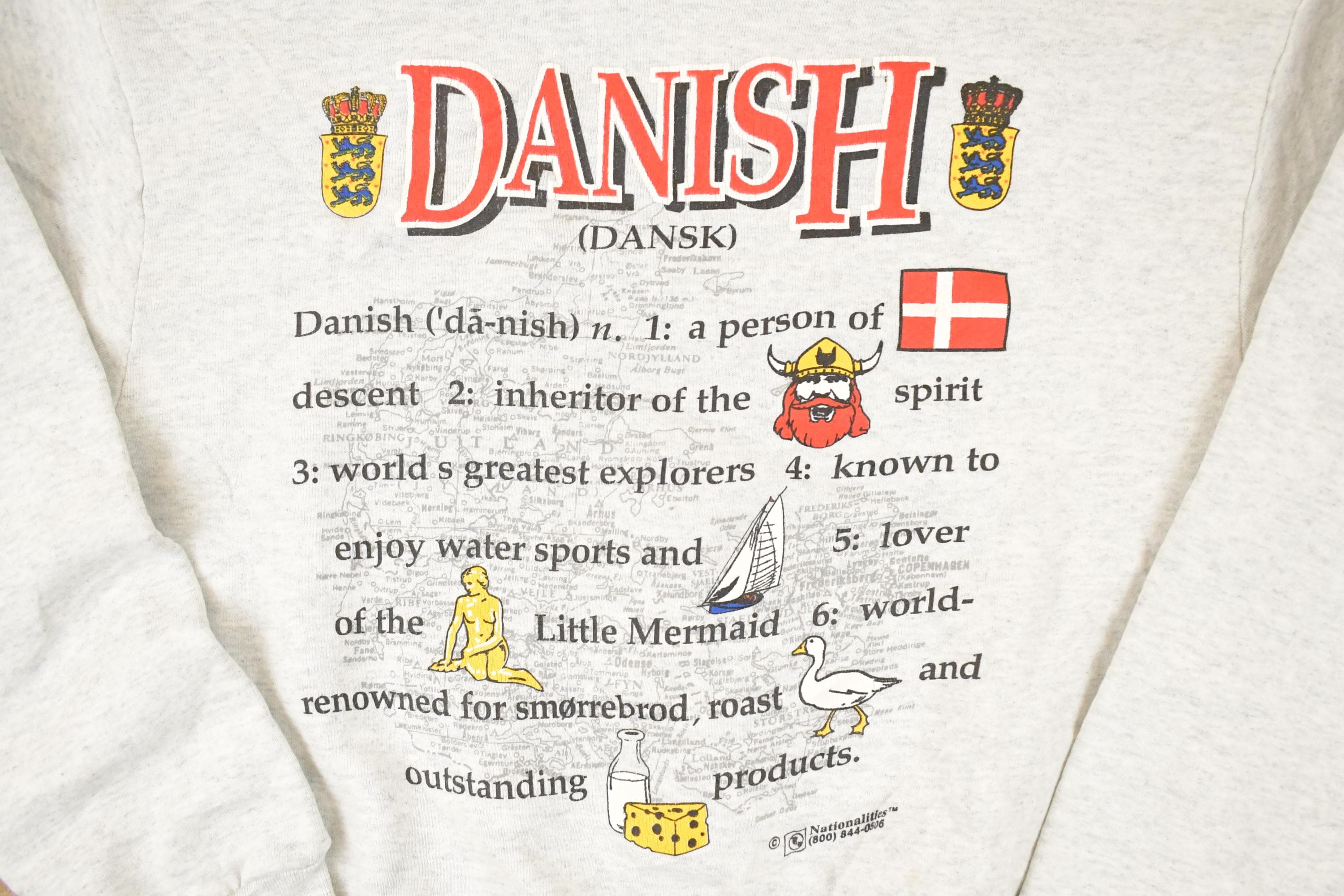 Vintage 1990s Danish Graphic Print Crewneck Sweatshirt Men's M