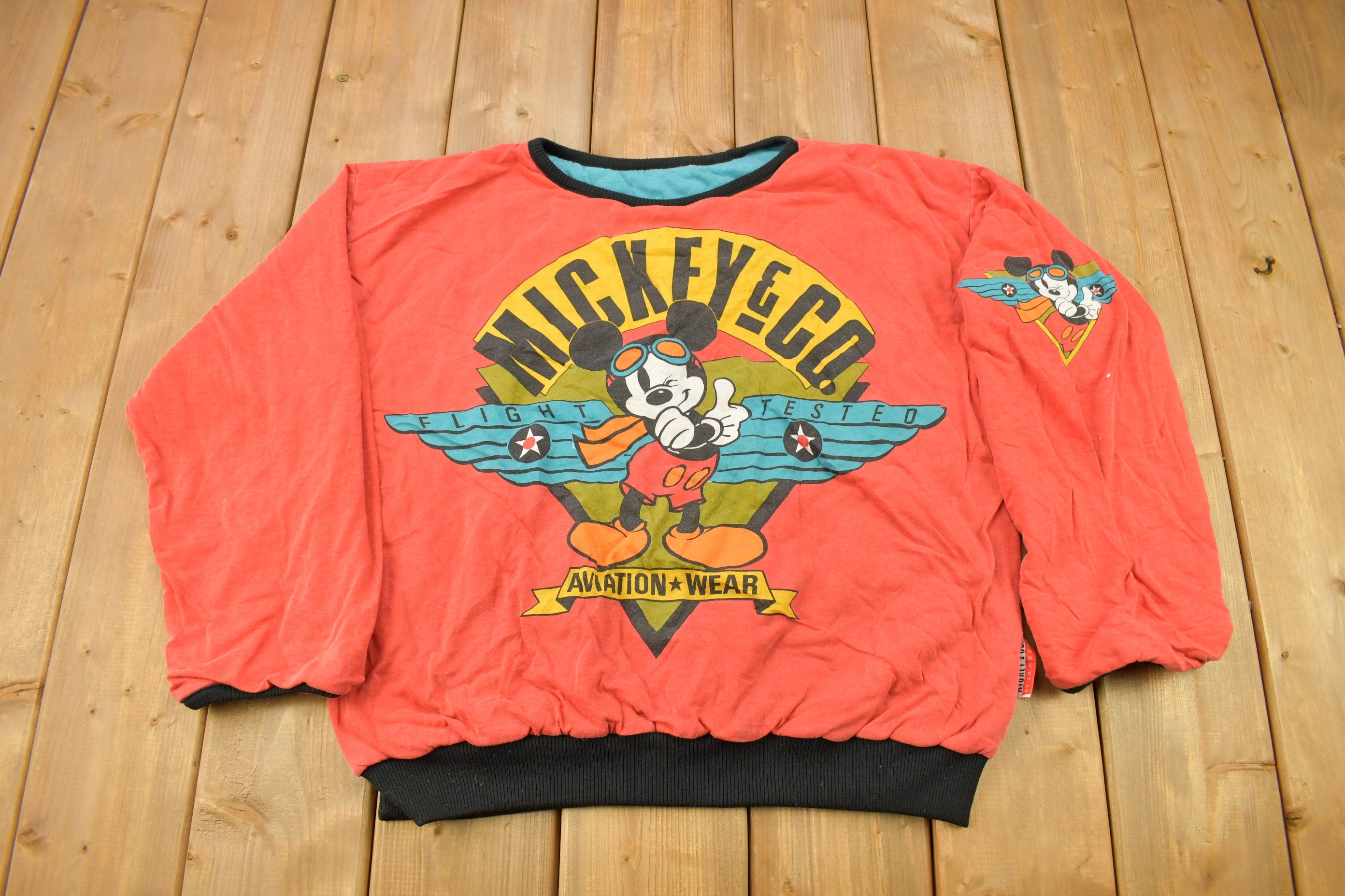 Vintage 1980s Mickey Mouse Reversible All Over Print Disney Crewneck