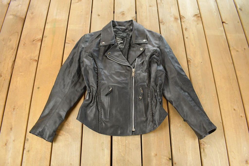 Vintage 1990s Rocky Mountain Hide Leather Motorcycle Jacket Women's S