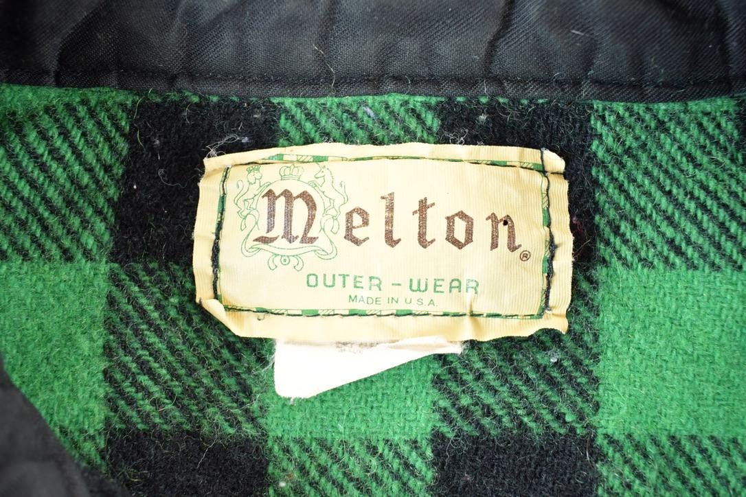 Vintage 1960s Melton Plaid Button Up Shirt Mens L
