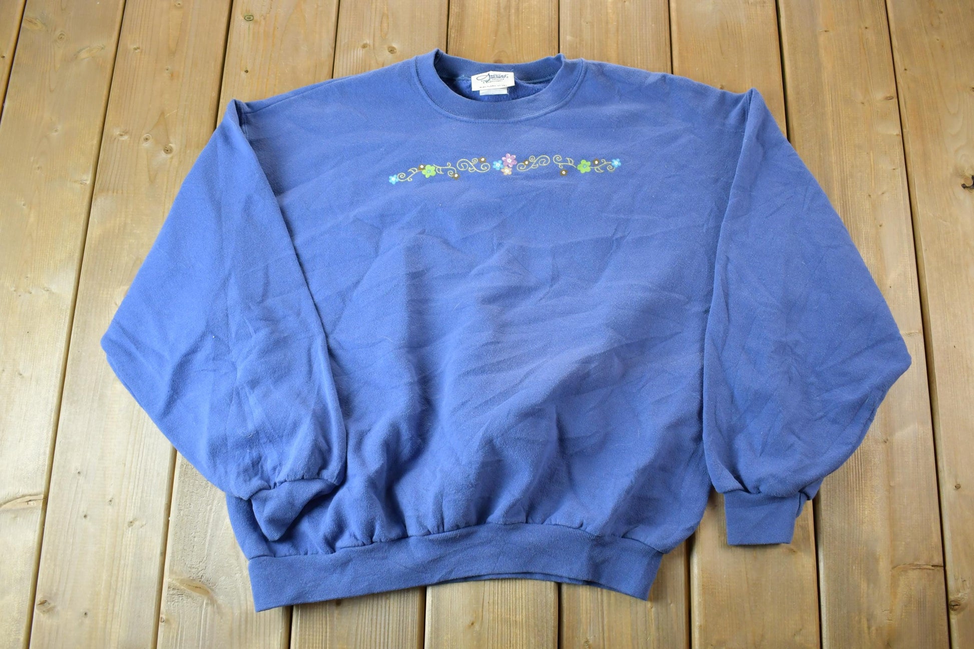 Vintage 1990s Artisans Mini Floral Print Crewneck / Souvenir / Vintage Sweatshirt / Outdoorsman / Wilderness Sweatshirt / Made In USA