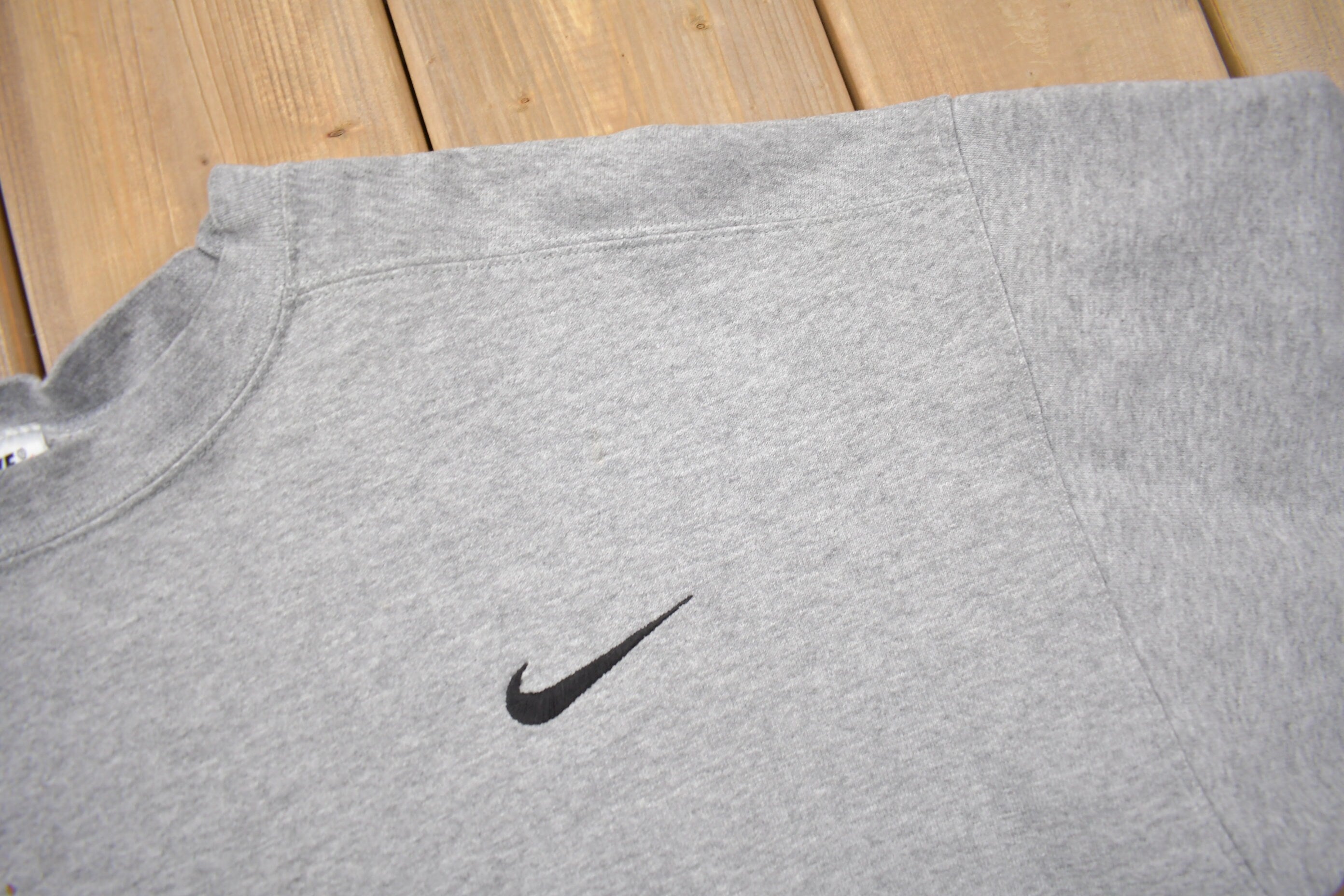 Vintage 1990s Nike Heather Grey Mini Swoosh Crewneck Sweatshirt