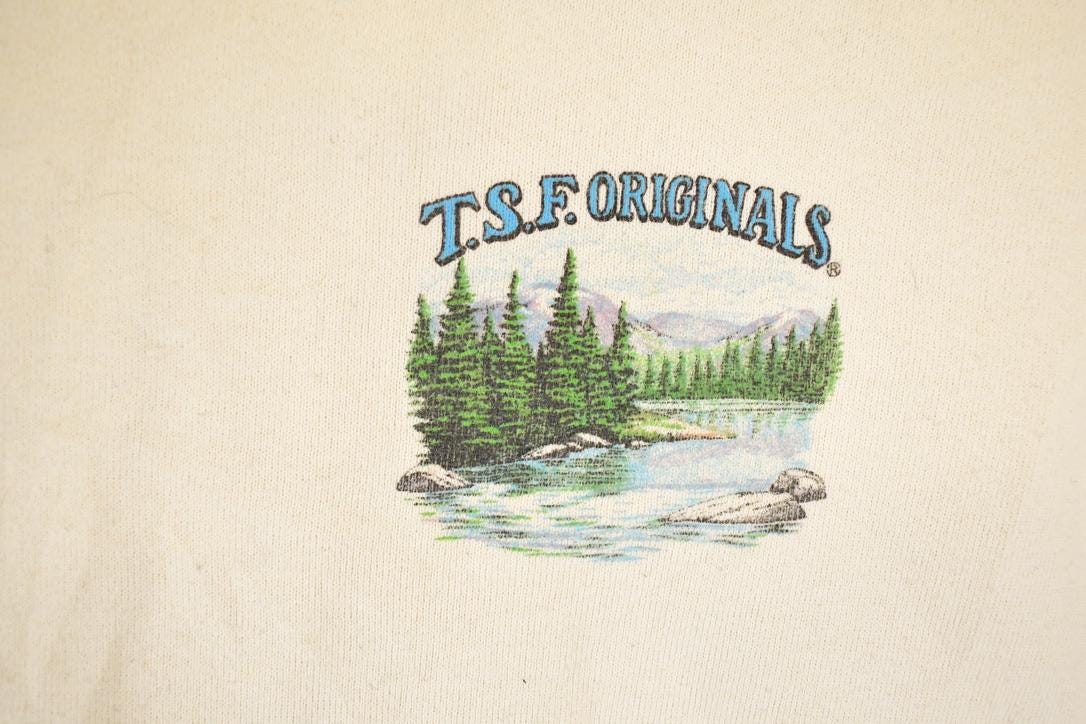 Vintage 1990s TSF Originals Graphic Print FAB Fishing Crewneck Sweatshirt Mens L