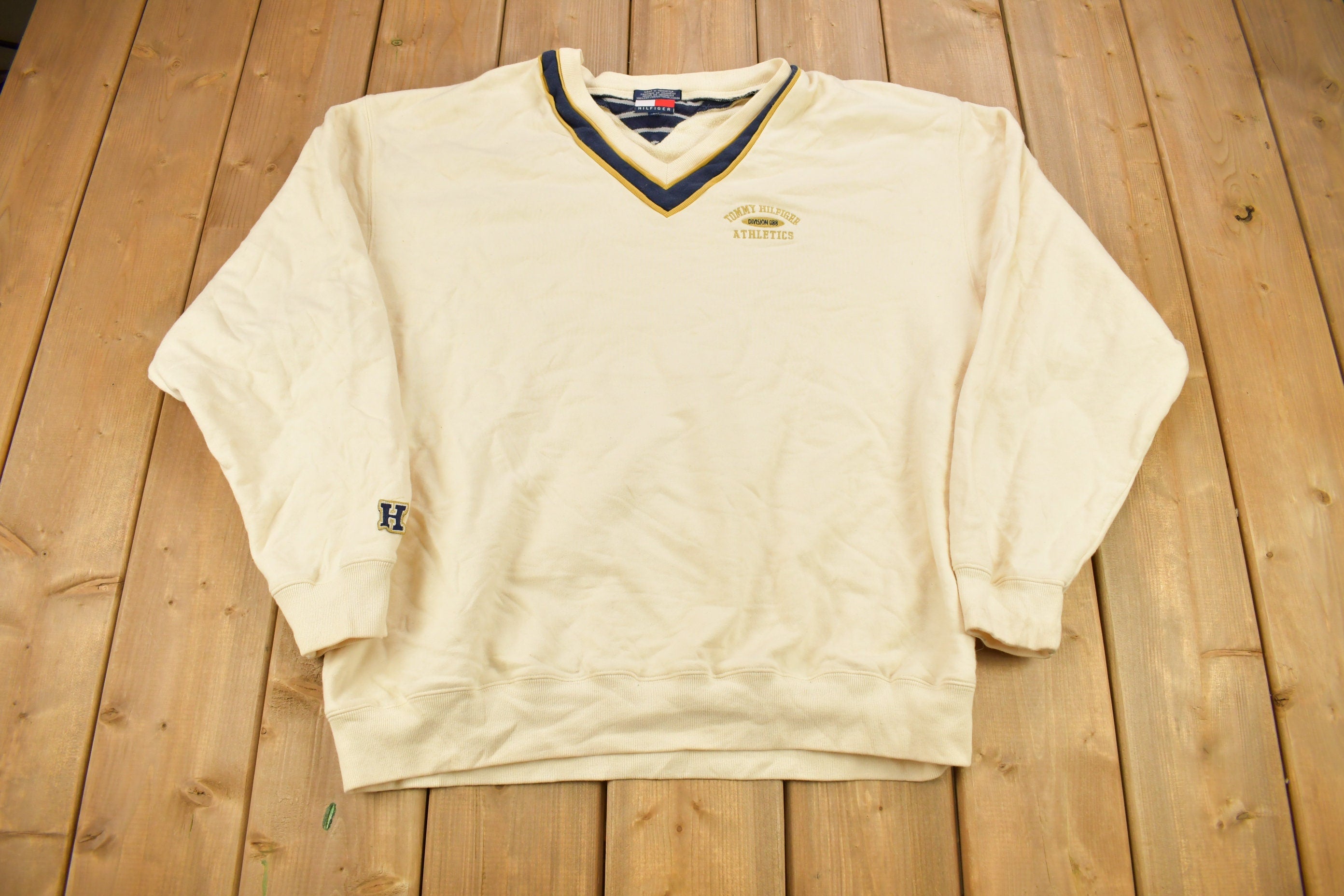 Vintage 1990s Tommy Hilfiger V Neck Embroidered Sweatshirt