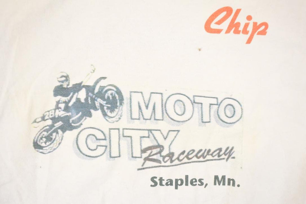 Vintage 1990s Staples MN Moto City Raceway Graphic Print Souvenir T-Shirt Men's L