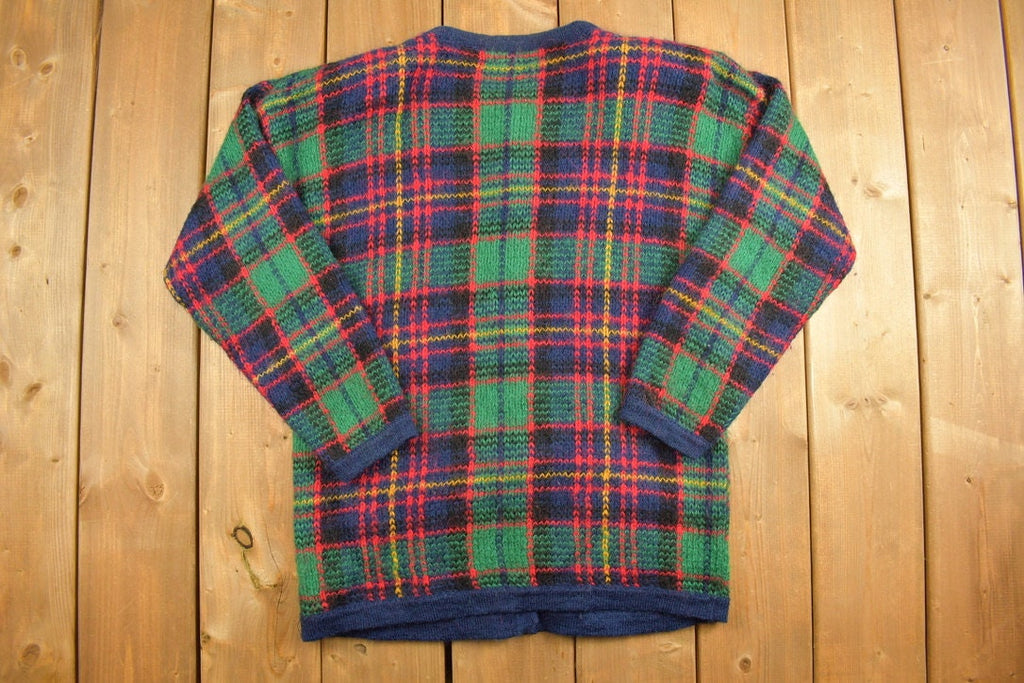 Vintage 1990s Northern Isles Plaid Knit Cardigan Sweater