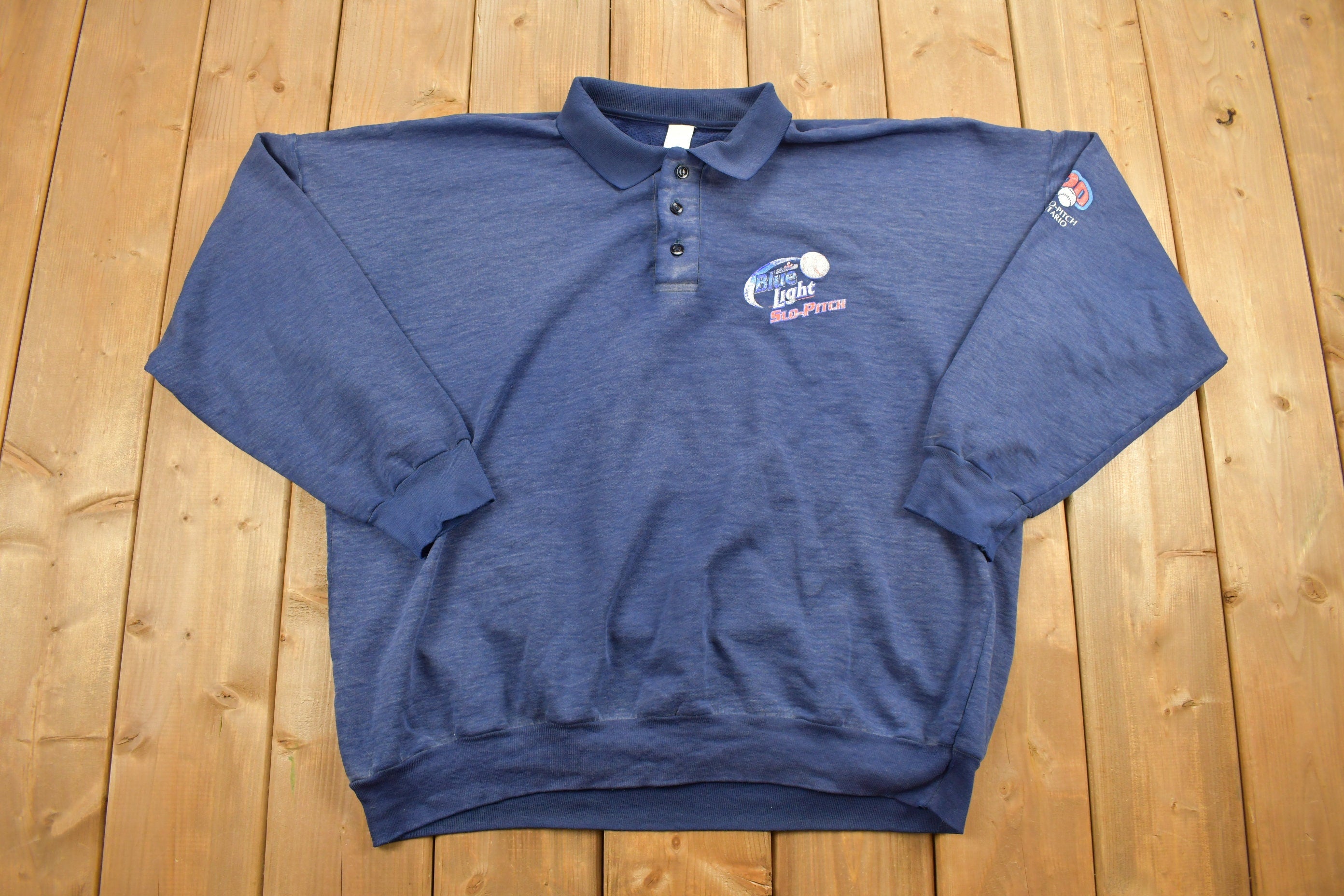 Vintage 1990s Blue Light Collared Crewneck Sweatshirt