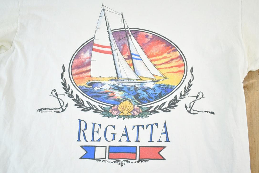Vintage 1990s Regatta Sailing Souvenir Single Stitch Graphic Print T-Shirt Made In USA