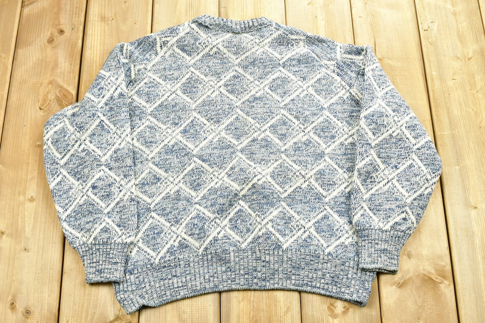 Vintage Heavy All Over Pattern Knitted Sweater , Vintage 90s Crewneck , Pattern Print , Outdoor , Wilderness , Pullover Sweatshirt