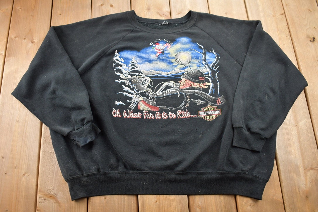 Vintage 1992 Harley Davidson Black Hills Oh What Fun It Is to Ride Crewneck Sweater