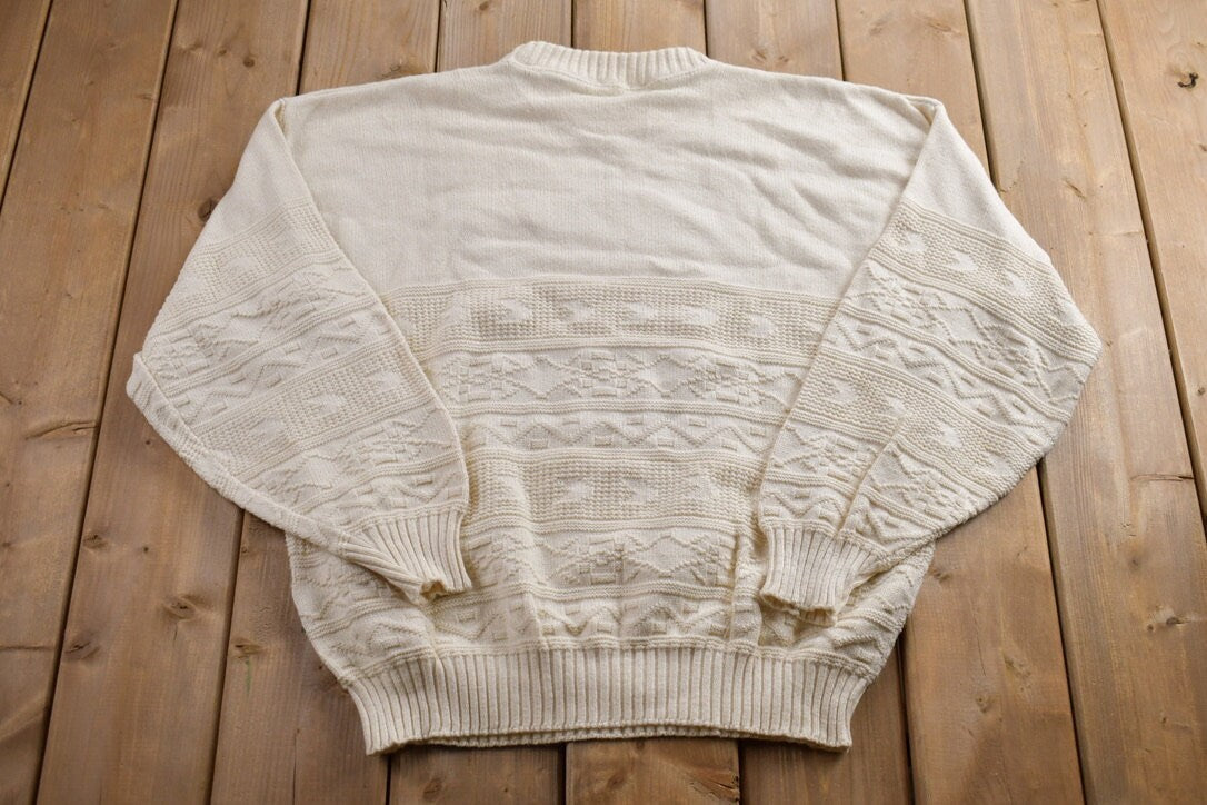 Vintage 1990s 3D Knit Crewneck Sweater / Vintage 90s Crewneck / All Over Pattern / Colorful / Sweatshirt / Abstract Pattern / Knitted