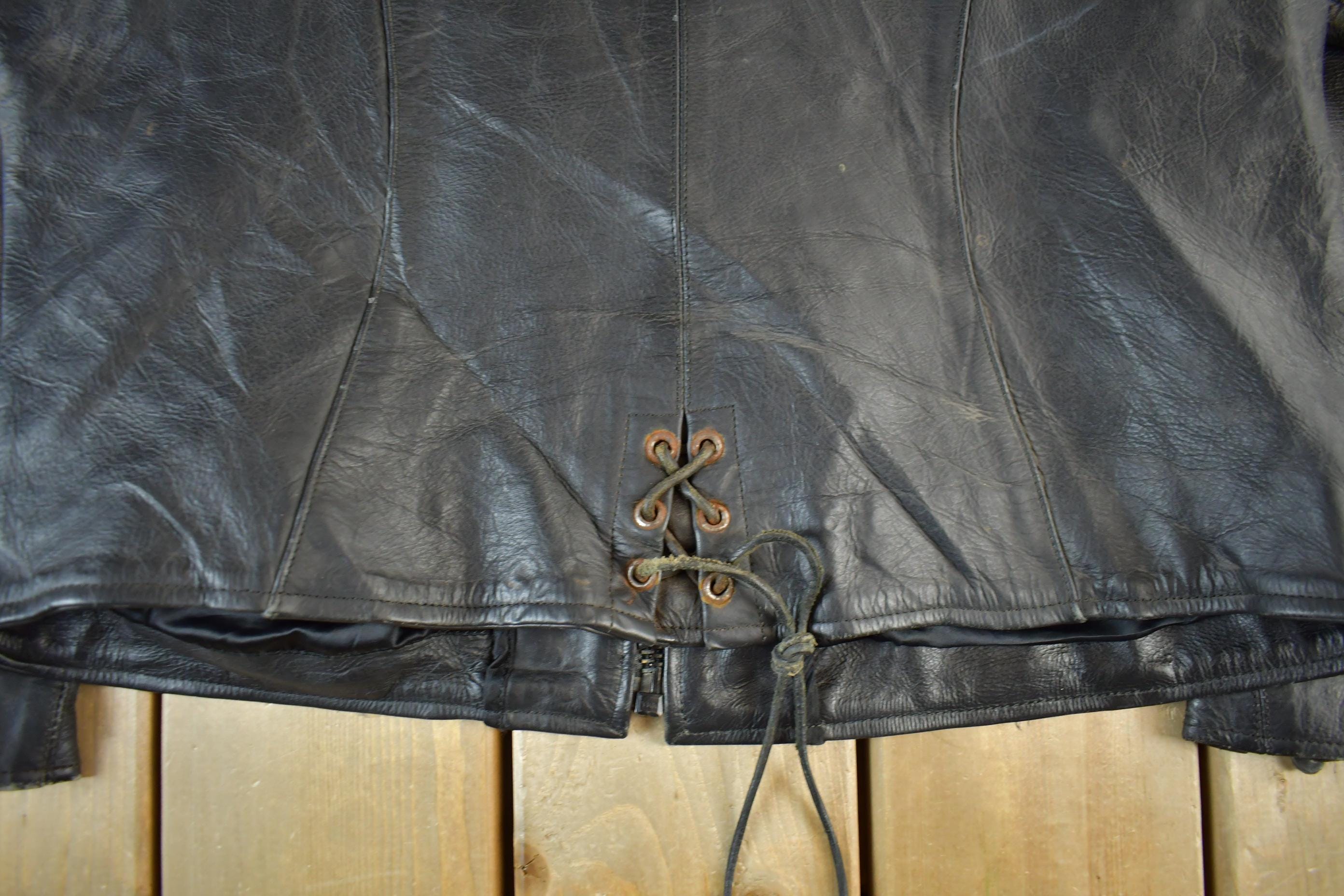 Vintage 1990s Genuine Leather Biker Jacket Adult Large