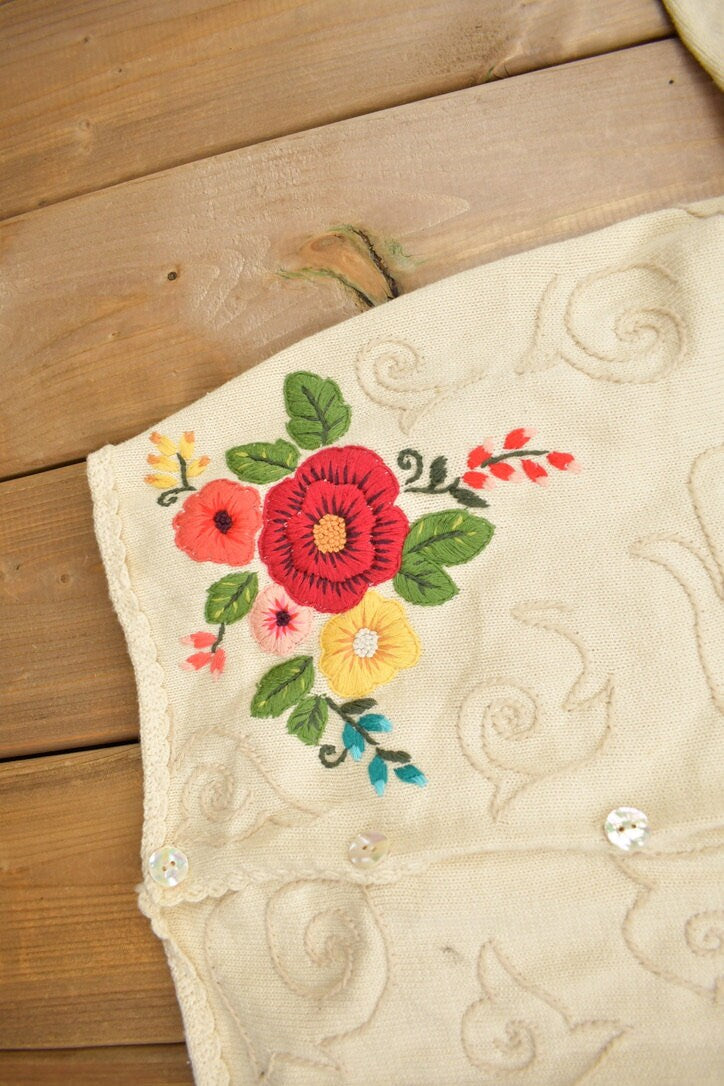 Vintage 1990s Coldwater Creek Floral Knit Cardigan Sweater