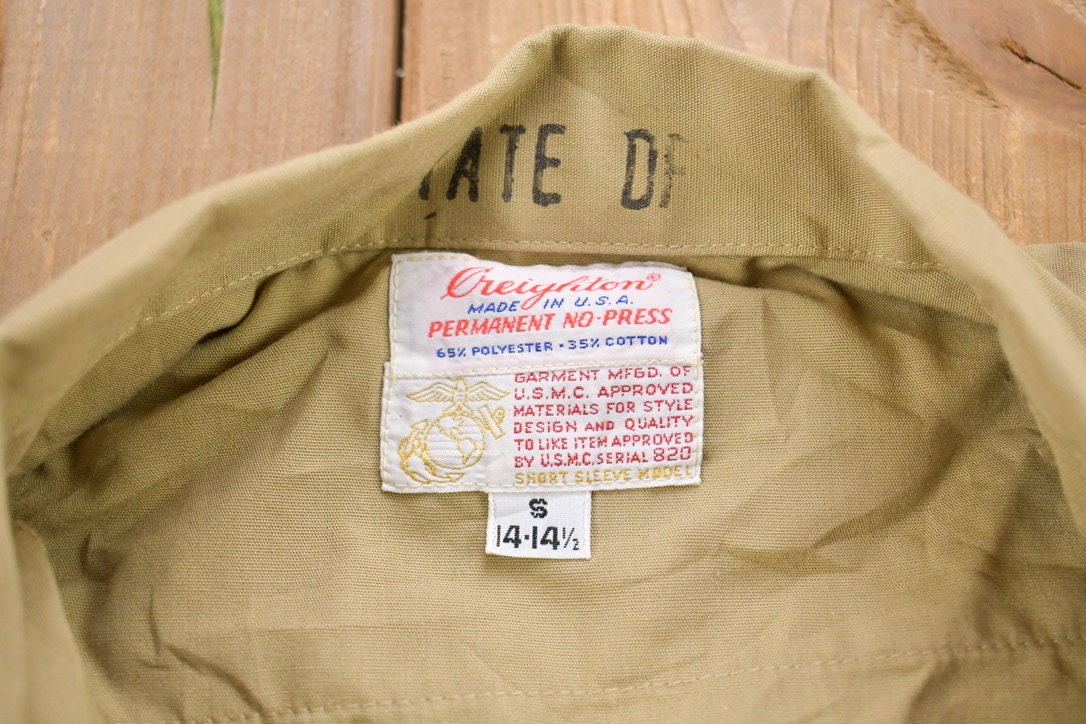 Vintage 1990s USMC Military Beige Blank Button Up Shirt