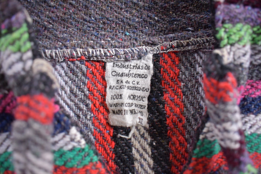 Vintage 1990s Baja Hooded Pullover Striped Knit Poncho Blanket Hoodie