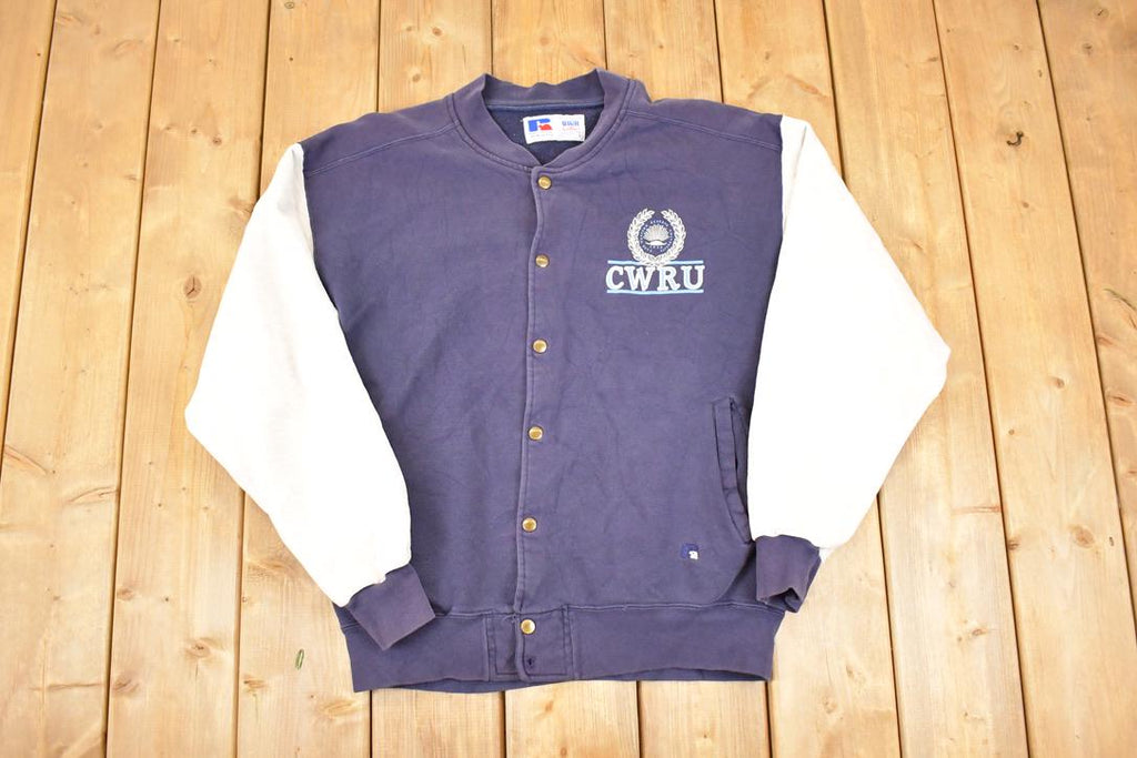 Vintage 1990s Russell Athletic High Cotton CWRU University Button Up Crewneck Sweater Men's L