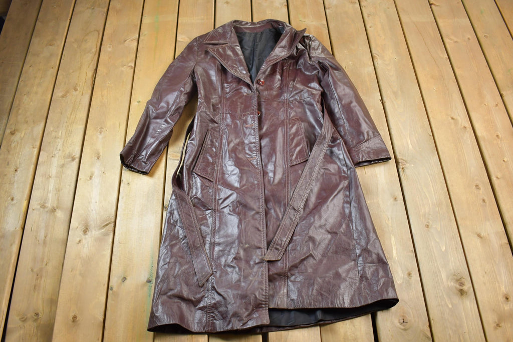 Vintage 1980s Women's Full Length Brown Leather Trench Coat