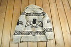 Vintage 1960s 1970s Hand-Knit Eagle Theme Cowichan Sweater Adult Small