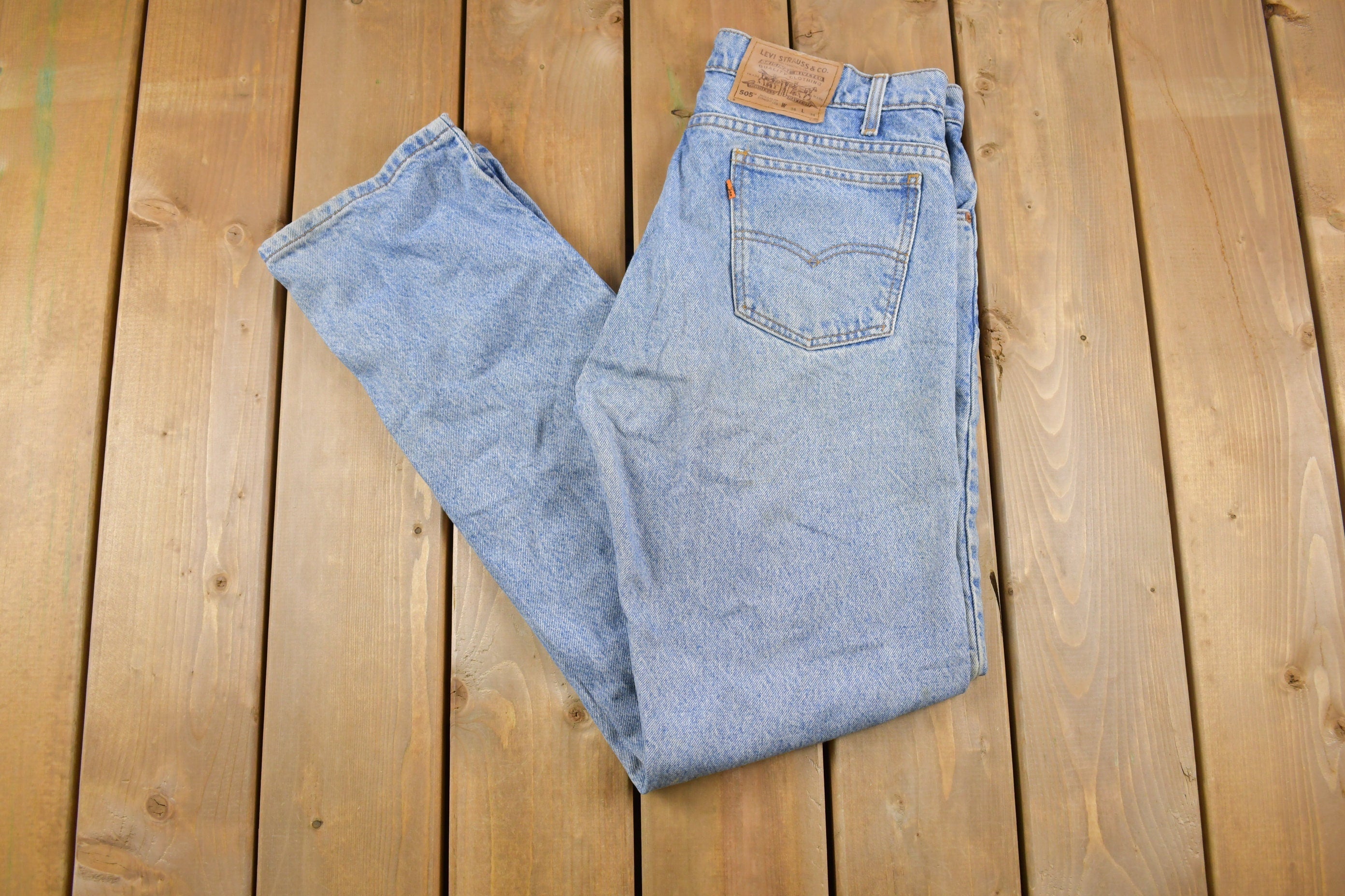 Vintage 1990s Levi's 505 Orange Tab Blue Denim Jeans Size 32 x 33