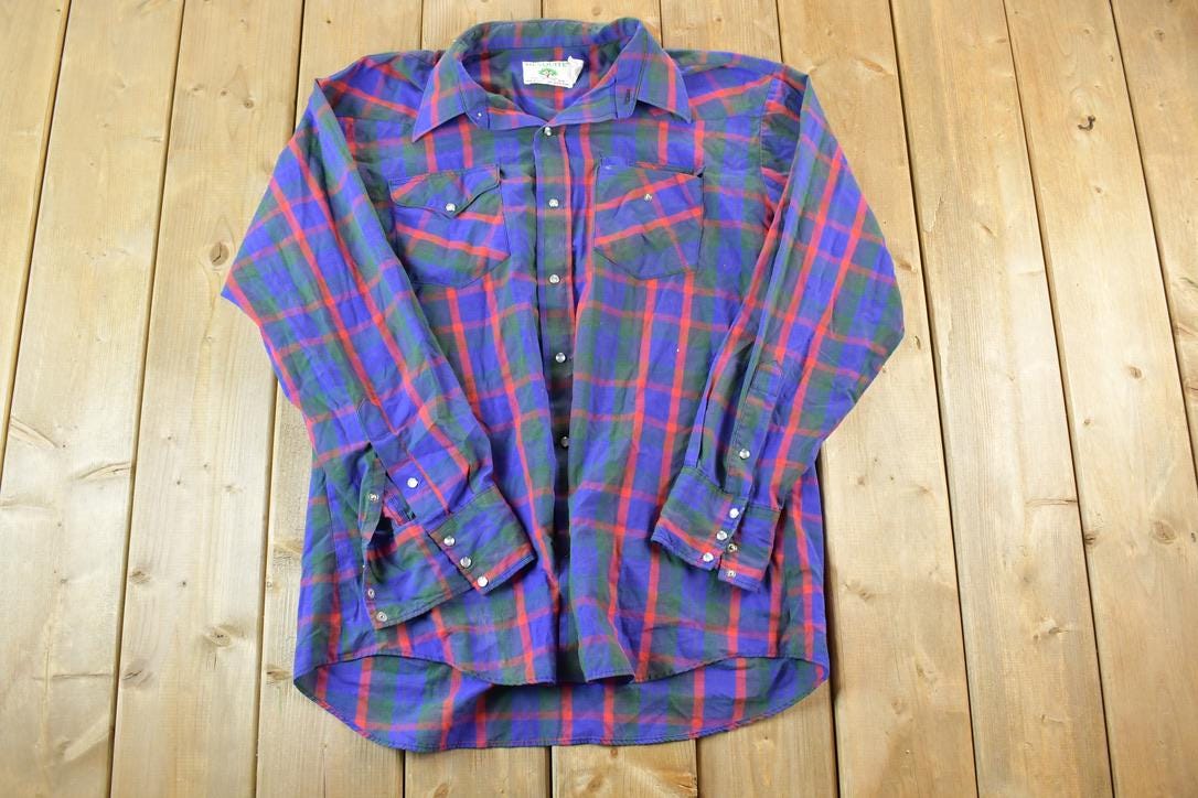 Vintage 1980s Mesquite Raptors Plaid Button Up Shirt