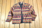 Vintage 1990s New Direction 100% Cotton Aztec Southwestern Light Button Up Lined Knit Jacket