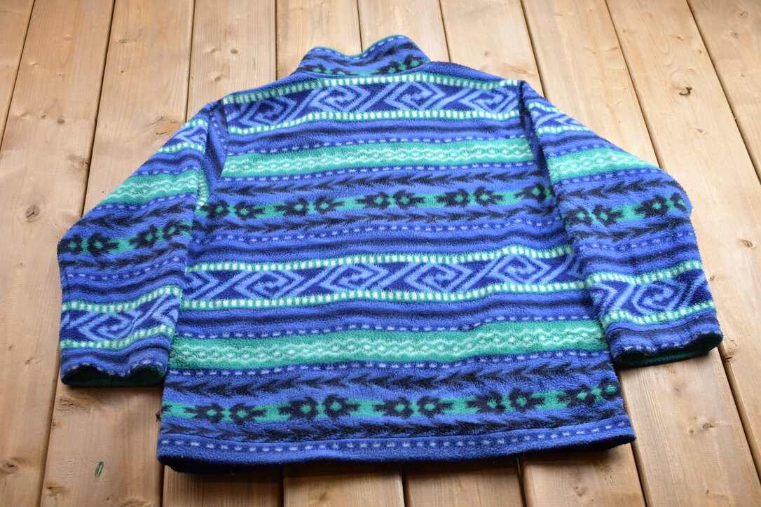 Vintage 1990s Alfred Dunner Abstract Patterned Zip Up Fleece Sweater