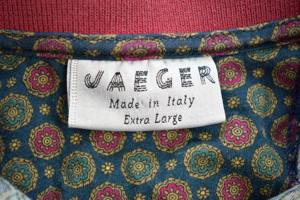 Vintage 1980s JAEGER Patterned Short Sleeve Quarter Button Up Shirt Made In Italy