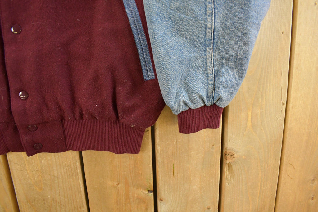 Vintage 1990s BUM Equipment Wool Denim Varsity Jacket Men's Medium