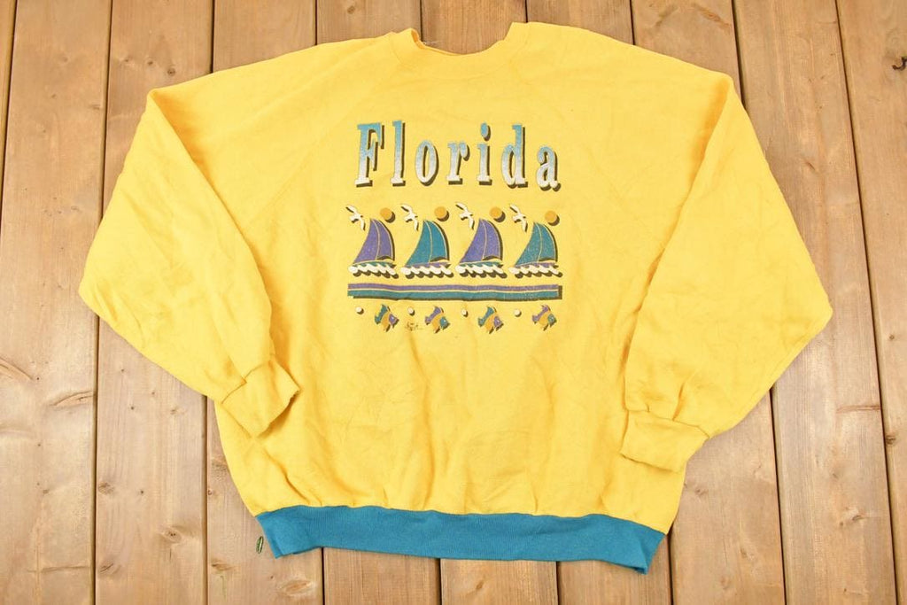 Vintage 1980s Florida sailboats Graphic Print Crewneck Sweatshirt Mens L