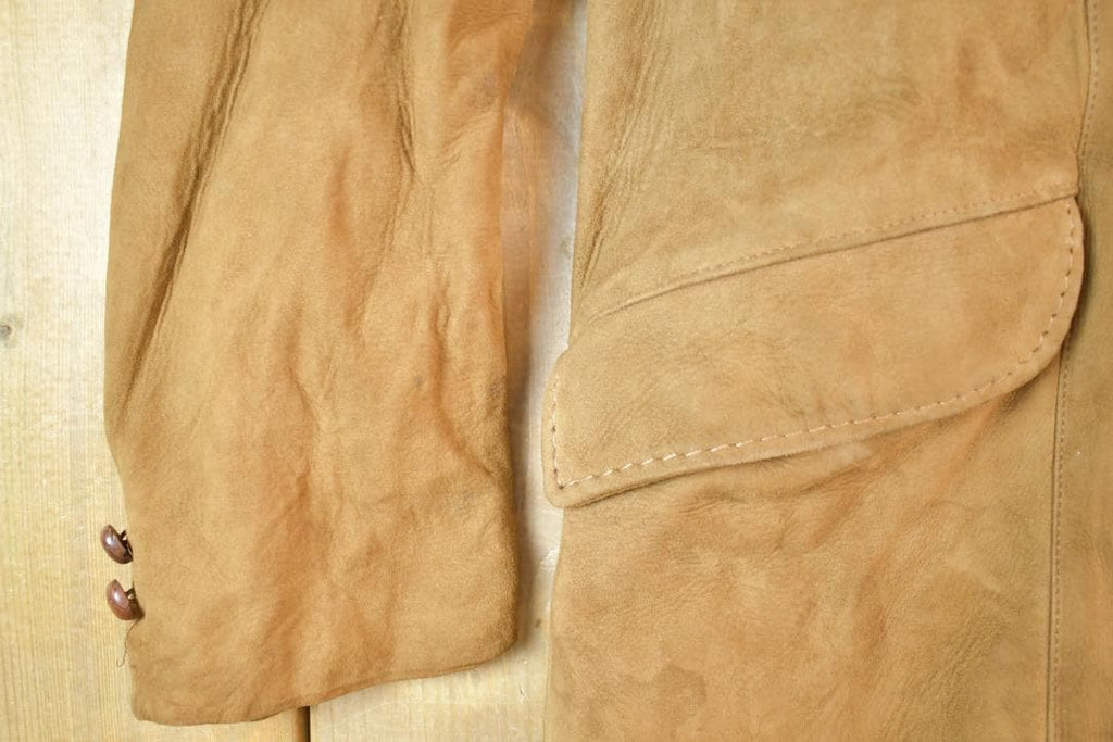 Vintage 1960s Leather Suede Western Style Button Up Long Jacket Made In USA