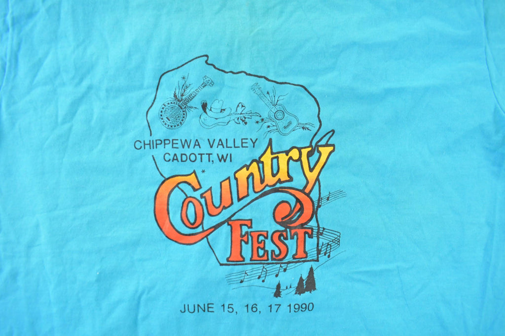 Vintage 1990 Country Fest Music Fair Graphic T-Shirt Men's Large