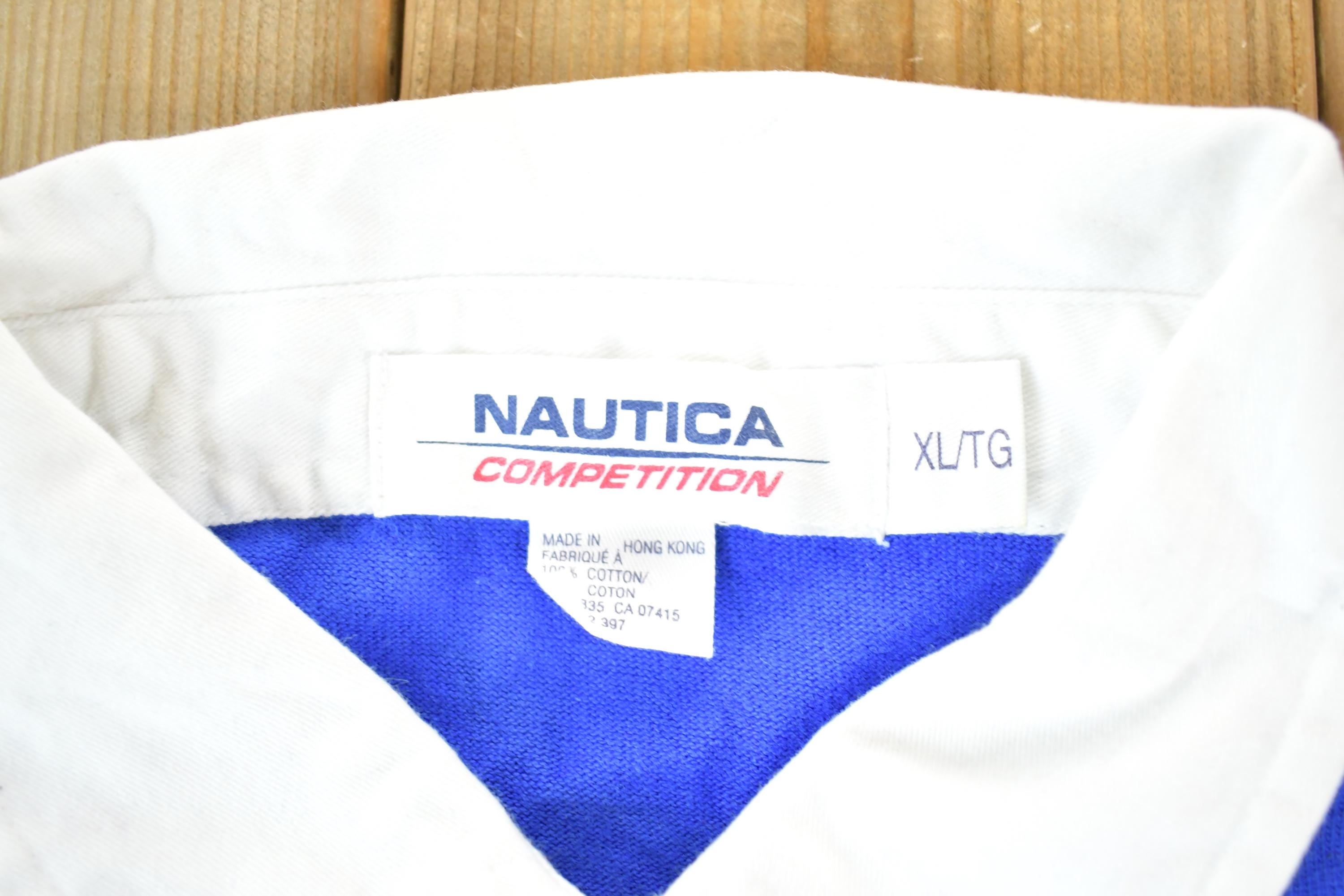 Vintage 1990s Nautica Competition Quarter Button Up Sailing Polo Long Sleeve Shirt