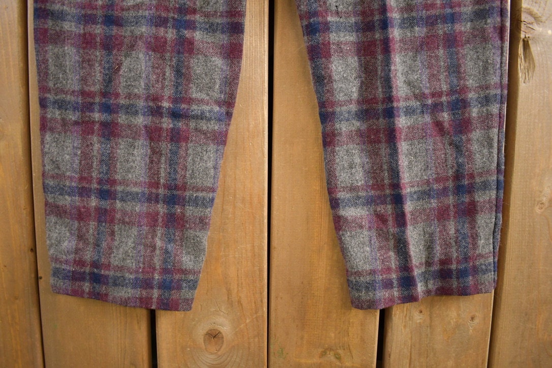 Vintage 1970s Wool Plaid Zipper Trousers Size 32x26