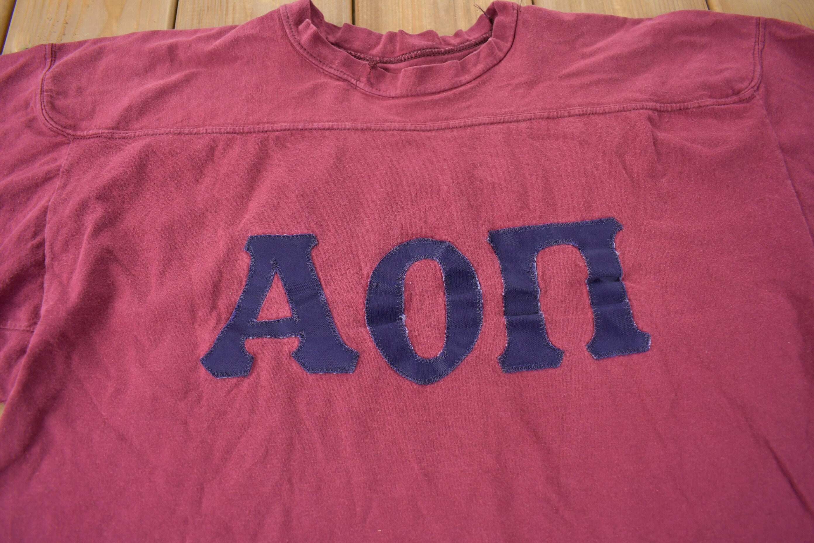 Vintage 1960s AON Embroidered Fraternity Football Jersey Shirt Size L Made In USA