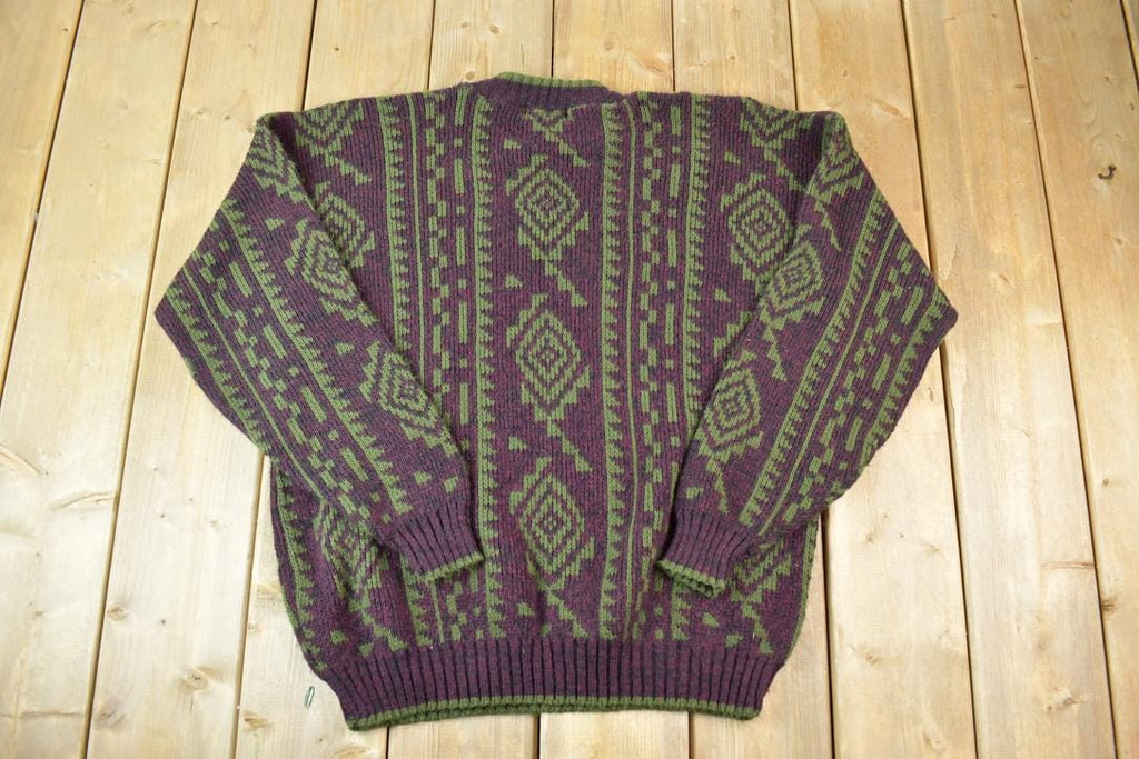 Vintage 1990s The Mens Store Knit Abstract Pattern Crewneck Sweater Made In USA