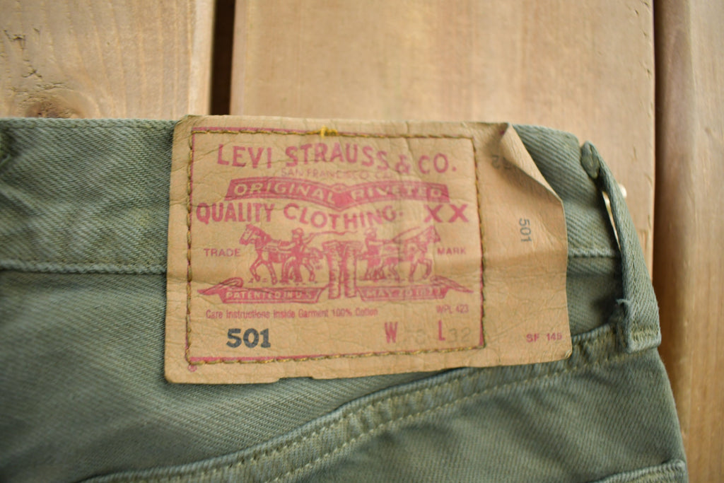 Vintage 1990s Levi's 501 Green Jeans Size 28x32