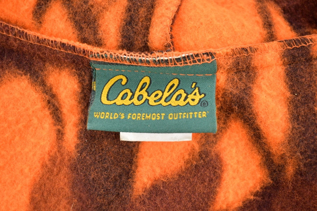 Vintage 1990s Cabela's Orange Camo Fleece Zip Up Hoodie