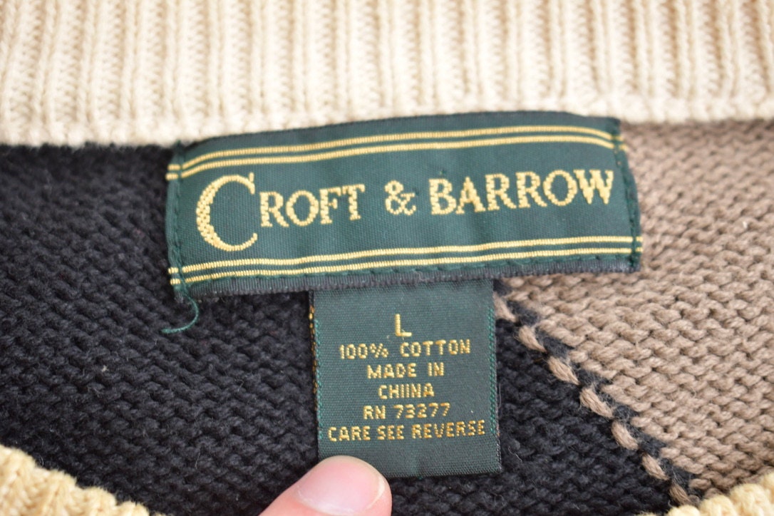 Vintage 1990s Croft And Barrow Knitted Argyle Crewneck Sweater / Vintage 90s Crewneck / All Over Pattern / Sweatshirt / Abstract Pattern