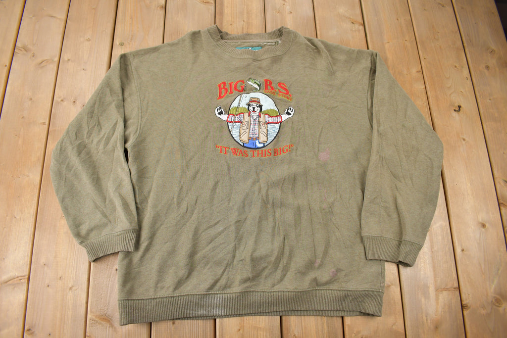 Vintage 1990s Big Dogs Fishing Theme Embroidered Crewneck Sweatshirt Size XL