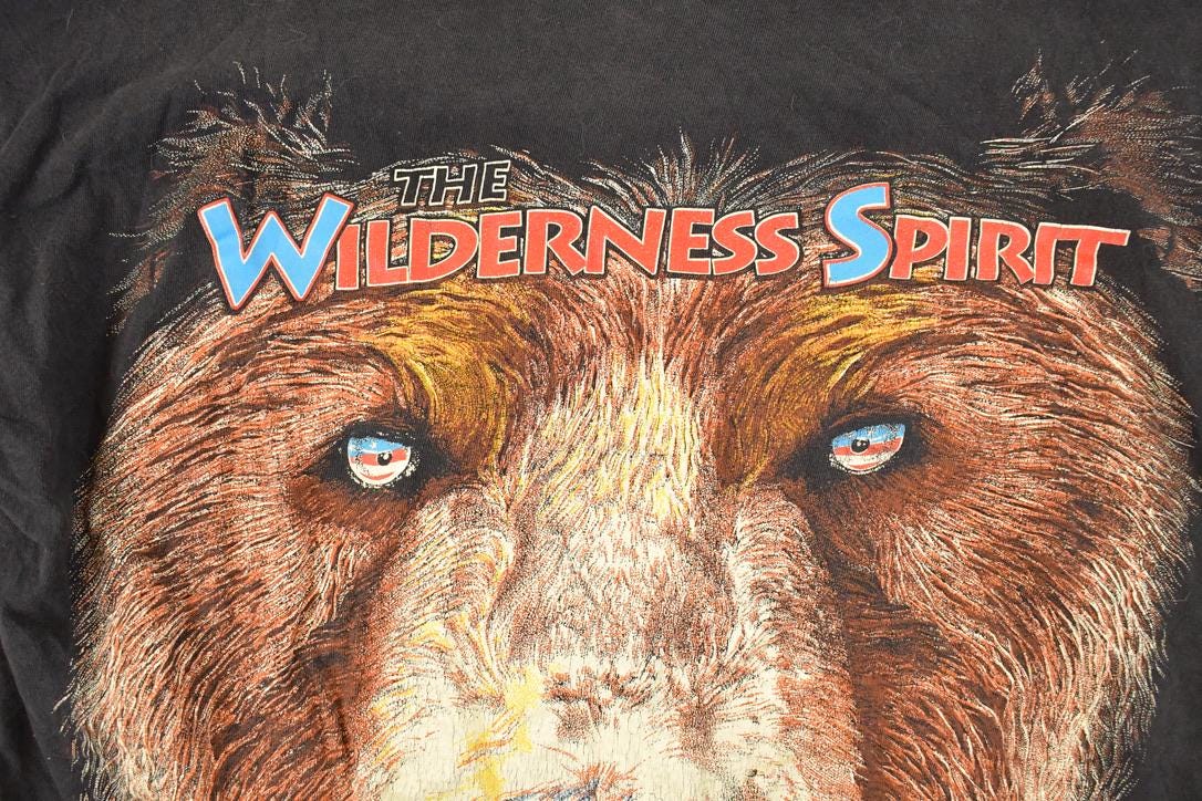 Vintage 1990s Wilderness Spirit Big Bear Face Souvenir Cartoon Outdoorsman T-Shirt Men's XL