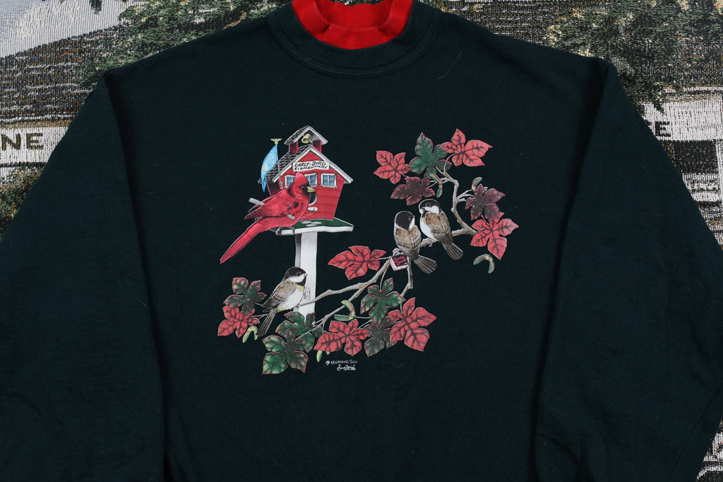Vintage 2990s Morning Sun Bird Graphic Double Collar Crewneck