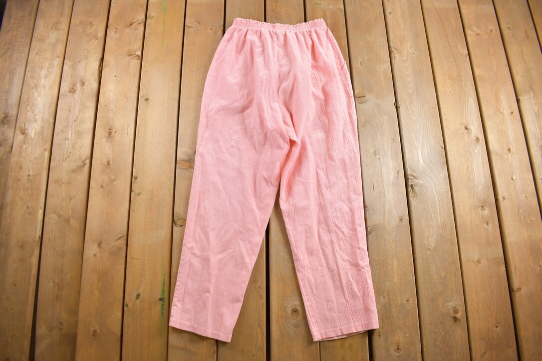 Vintage 1980s Pink Linen Trousers Size 26 - 30 x 27.5 / 80s Pants / Streetwear Fashion / 90s / 80s Slacks / Polyester Trousers